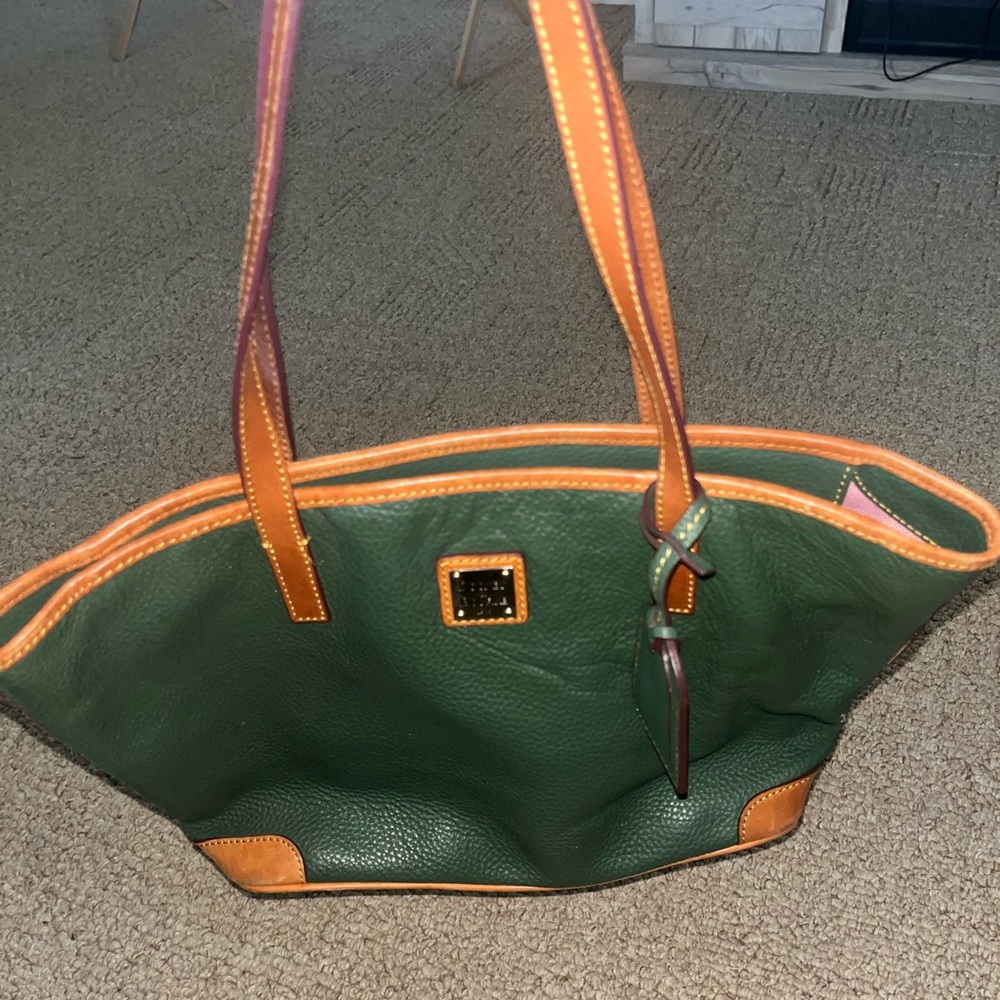 Green and Tan Leather Tote Bag